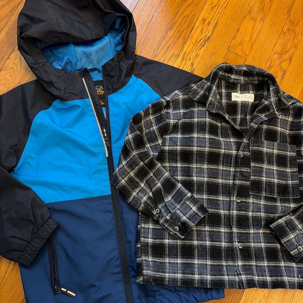 ZARA & PACIFIC TRAIL EUC Boys Rain Jacket Flannel Plaid Shirt 7 8 S